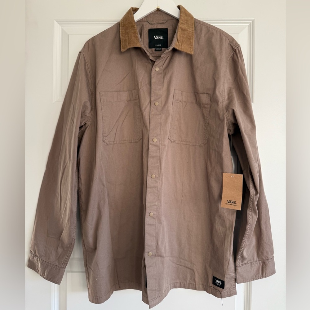 NWT Vans Men's Campus Long Sleeve Corduroy Collar Button Front Tan Skater XL